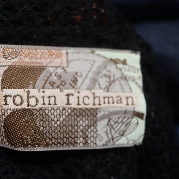 Robin Richman Black Open Knit Key Hole Flare Sleeve Top Hand Knit USA - Picture 7 of 8